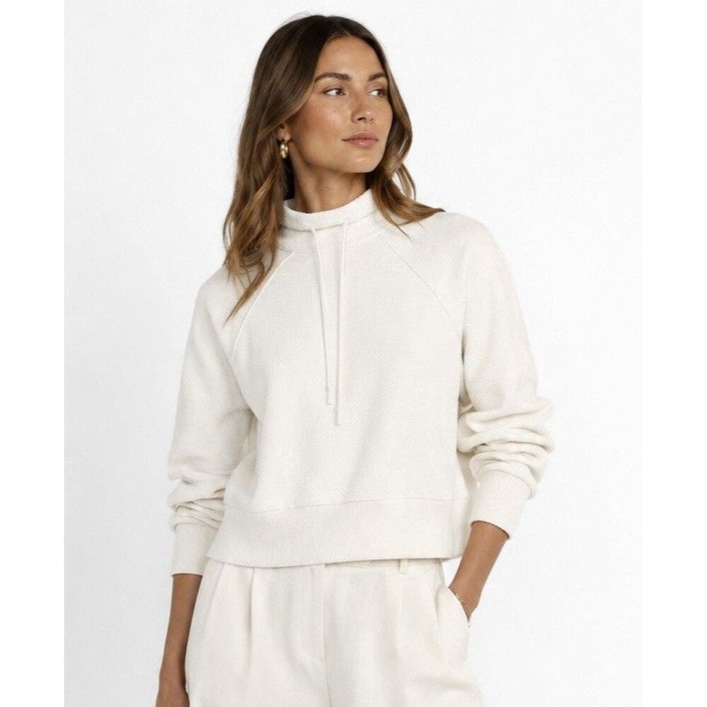 Varley Maceo Sweatshirt Small Ivory Ottoman Knit Mock Neck Drawstring Pullover